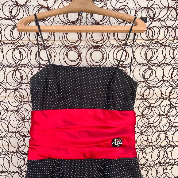 Vintage 90s red black white polkadot strapless punk goth prom dress LARGE - Picture 2 of 6